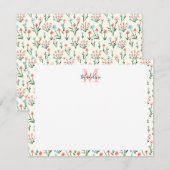 Cute Simple Roos Flower Pink Monogram Name Notitiekaartje (Voorkant / Achterkant)