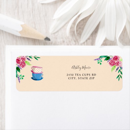 Cute Simple Tea Party Tea Cups Vrijgezellenfeest C Etiket (Insitu)