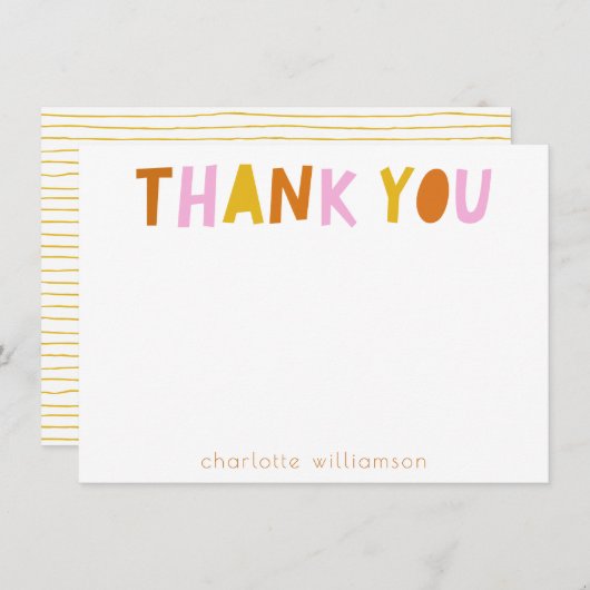 Cute Simple Typography in Roze Personalized Bedankkaart (Voorkant / Achterkant)