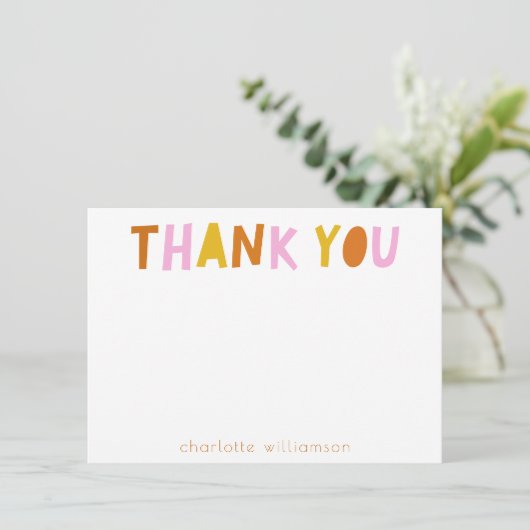 Cute Simple Typography in Roze Personalized Bedankkaart (Staand voorkant)