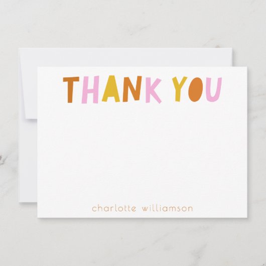 Cute Simple Typography in Roze Personalized Bedankkaart (Voorkant)