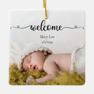 Cute Simple Welcome Baby Birth Photo Keramisch Ornament