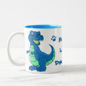 Cute Simple White Blue Paw Name Dinosaur Tweekleurige Koffiemok (Links)