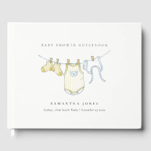 Cute Simple Yellow Neutral Clothesline Baby shower Gastenboek
