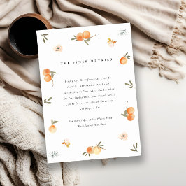Cute Sinaasappel Floral Boho Botanical Wedding Det Informatiekaartje