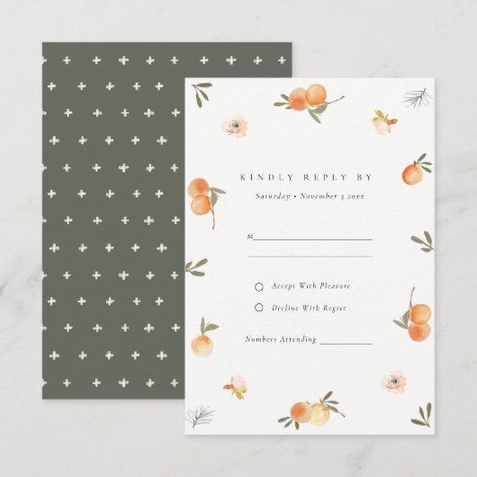 Cute Sinaasappel Floral Boho Botanical Wedding RSV Informatiekaartje (Voorkant / Achterkant)