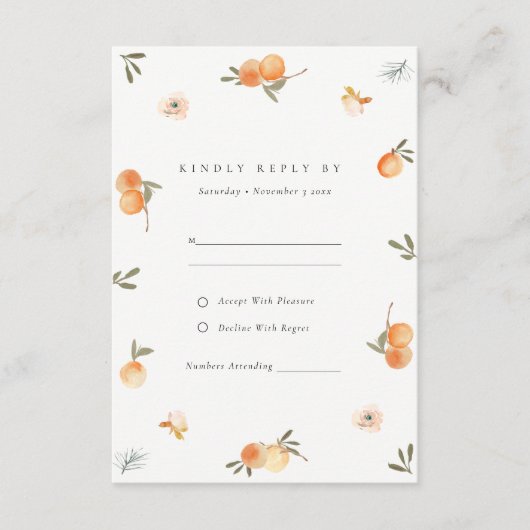 Cute Sinaasappel Floral Boho Botanical Wedding RSV Informatiekaartje (Voorkant)