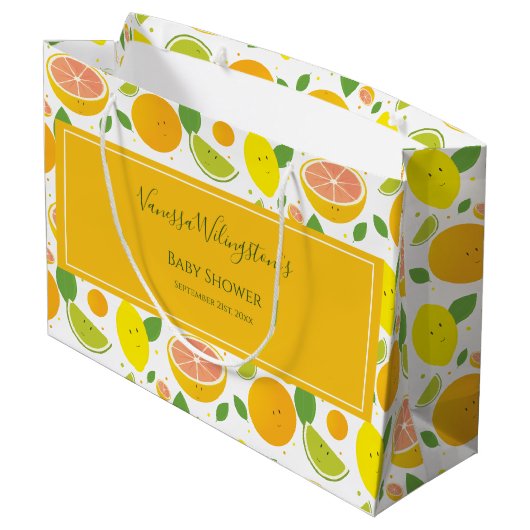 Cute Sinaasappel Lemon Citrus Fruit Baby shower Groot Cadeauzakje (Achterkant Gekanteld)