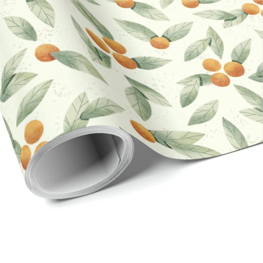 Cute Sinaasappels en Green Leaves Pattern Cadeaupapier (Rol Hoek)