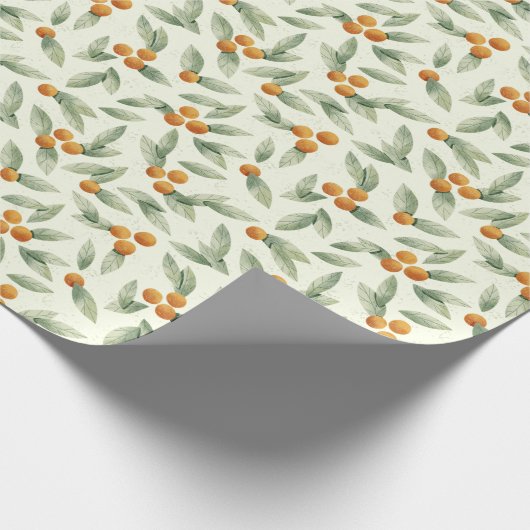 Cute Sinaasappels en Green Leaves Pattern Cadeaupapier (Hoek)