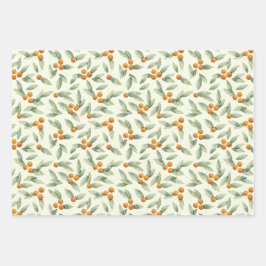 Cute Sinaasappels en Green Leaves Pattern Inpakpapier Vel