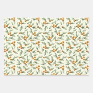 Cute Sinaasappels en Green Leaves Pattern Inpakpapier Vel