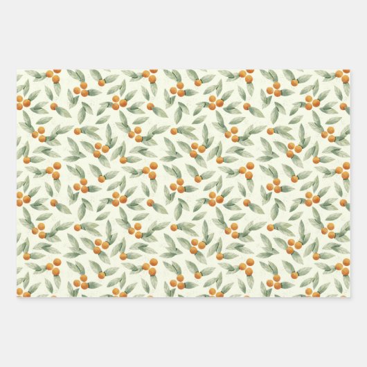 Cute Sinaasappels en Green Leaves Pattern Inpakpapier Vel (Voorkant)