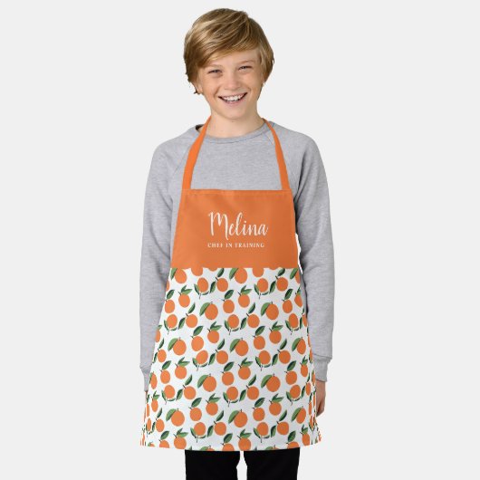 Cute Sinaasappels Pattern Girls Chef in training Schort (Gedragen)