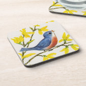 Cute Singing Blue Bird Tree Branch Drankjes Onderzetter (Linkerzijde)