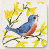 Cute Singing Blue Bird Tree Branch Drankjes Onderzetter (Voorkant)