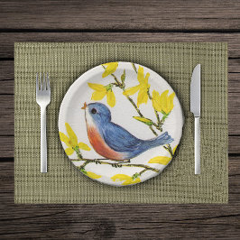 Cute Singing Blue Bird Tree Branch Papieren Bordje