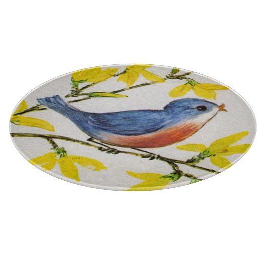 Cute Singing Blue Bird Tree Branch Snijplank (Hoek)