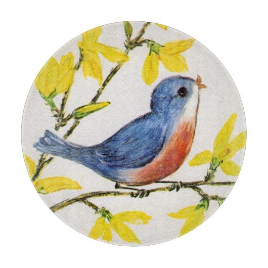 Cute Singing Blue Bird Tree Branch Snijplank (Voorkant)