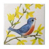 Cute Singing Blue Bird Tree Branch Tegeltje (Voorkant)