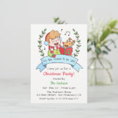 Cute Singing Boy and Reindeer Kerstparty Kaart (Staand voorkant)