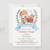 Cute Singing Boy and Reindeer Kerstparty Kaart (Voorkant)