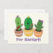 Cute singing cactus trio cartoon illustratie briefkaart (Voorkant / Achterkant)