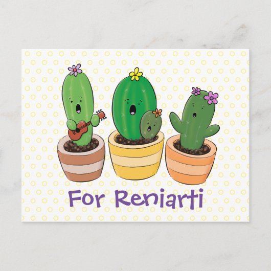 Cute singing cactus trio cartoon illustratie briefkaart (Voorkant)