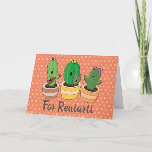 Cute singing cactus trio cartoon illustratie kaart (Voorkant)