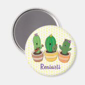 Cute singing cactus trio cartoon illustratie magneet (Voorkant / Achterkant)
