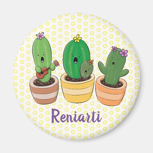 Cute singing cactus trio cartoon illustratie magneet (Voorkant)