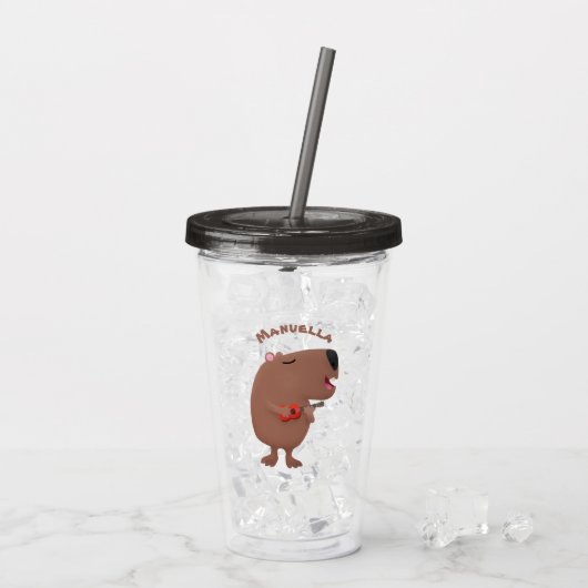 Cute singing capybara ukulele cartoon acryl drinkbeker (Achterkant ijs)