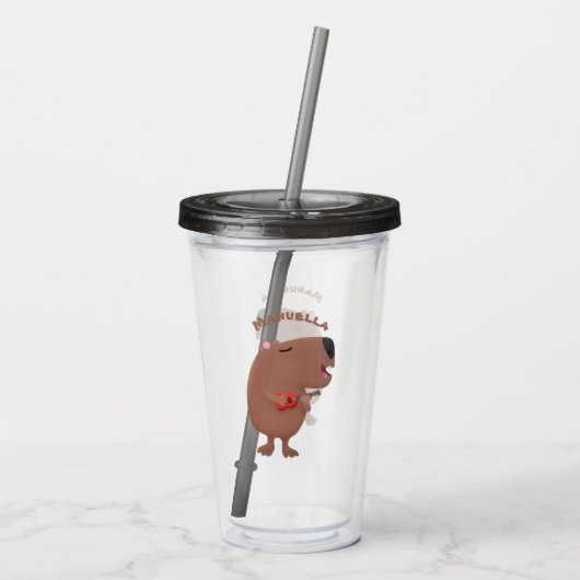 Cute singing capybara ukulele cartoon acryl drinkbeker (Achterkant)