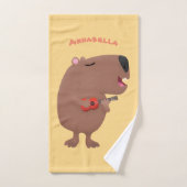 Cute singing capybara ukulele cartoon bad handdoek (Handdoek)