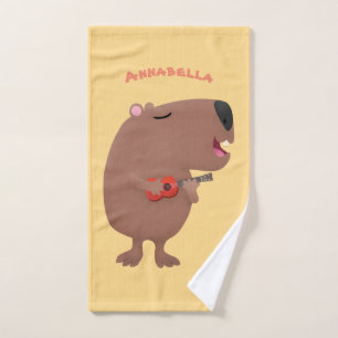 Cute singing capybara ukulele cartoon bad handdoek