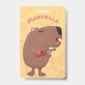 Cute singing capybara ukulele cartoon badge (Achterkant)
