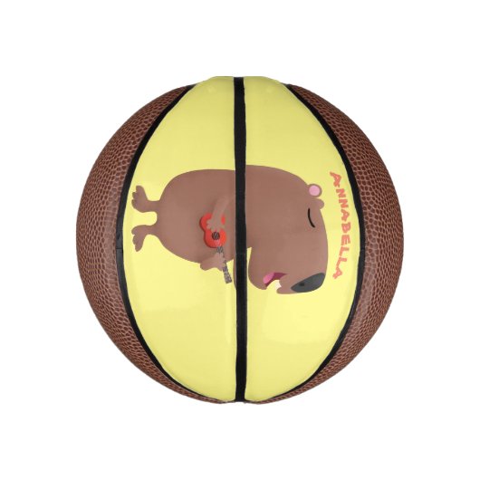 Cute singing capybara ukulele cartoon basketbal (Verticaal)