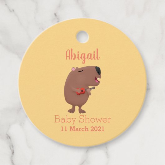 Cute singing capybara ukulele cartoon bedankjes labels (Voorkant)