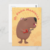 Cute singing capybara ukulele cartoon briefkaart (Voorkant / Achterkant)