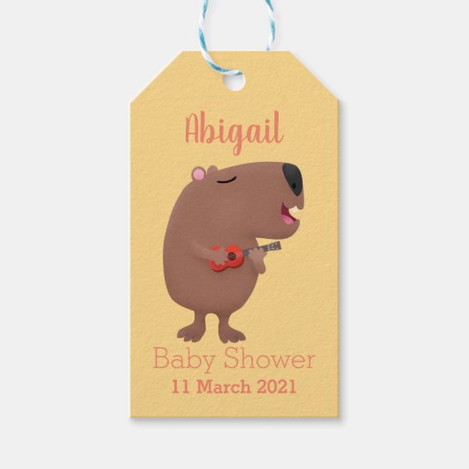 Cute singing capybara ukulele cartoon cadeaulabel (Voorkant)