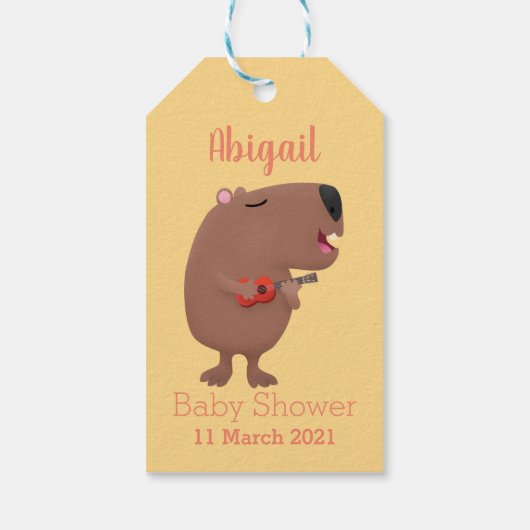 Cute singing capybara ukulele cartoon cadeaulabel (Achterkant)
