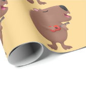 Cute singing capybara ukulele cartoon cadeaupapier (Rol Hoek)