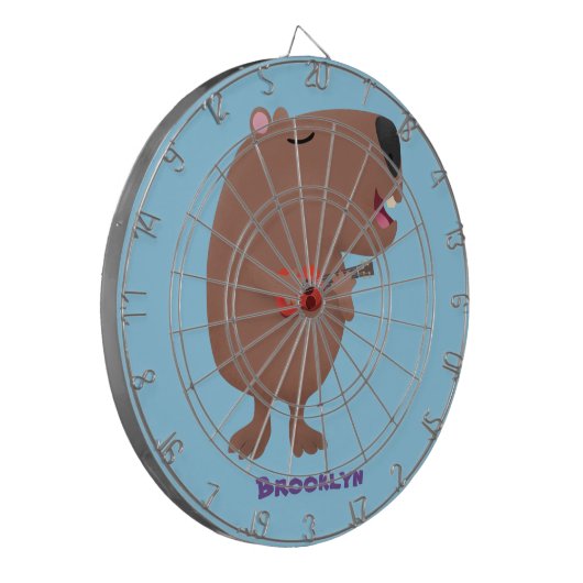 Cute singing capybara ukulele cartoon dartbord (Voorkant Links)