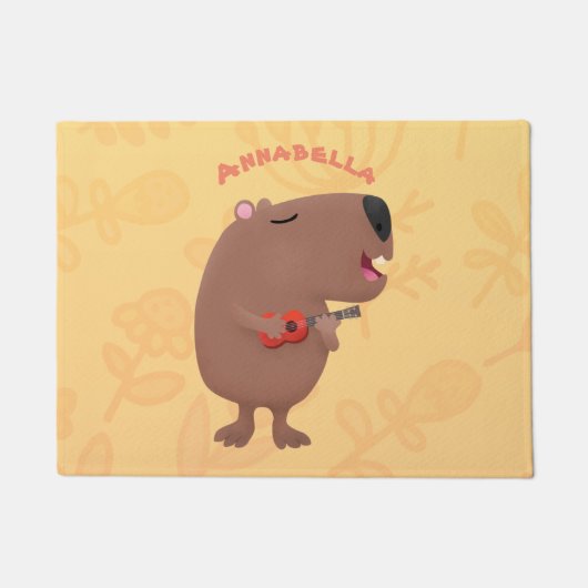 Cute singing capybara ukulele cartoon deurmat (Voorkant)