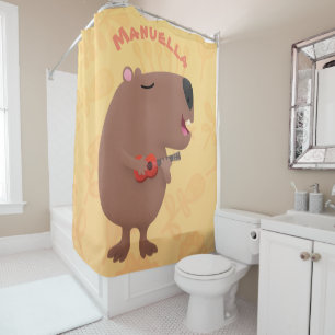 Cute singing capybara ukulele cartoon douchegordijn