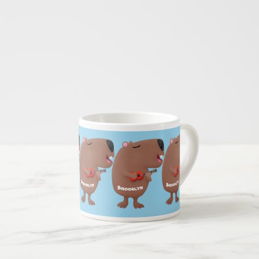 Cute singing capybara ukulele cartoon espresso kop (Voorkant rechts)