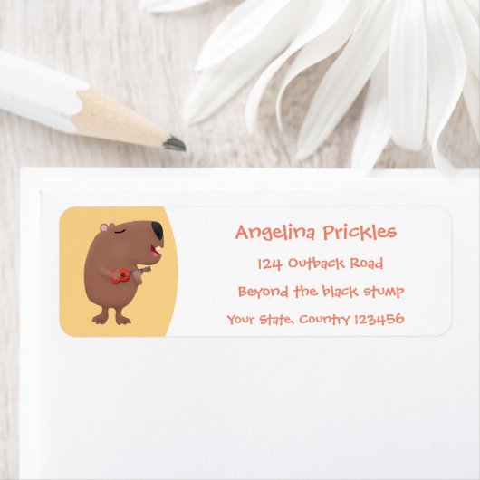 Cute singing capybara ukulele cartoon etiket (Insitu)