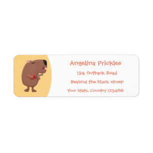 Cute singing capybara ukulele cartoon etiket