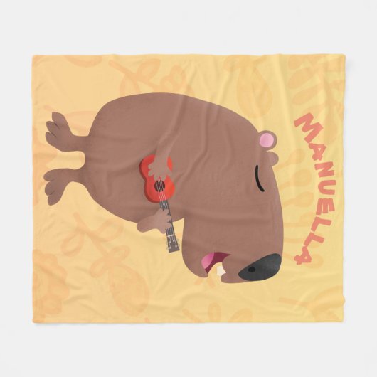 Cute singing capybara ukulele cartoon fleece deken (Voorkant (Horizontaal))