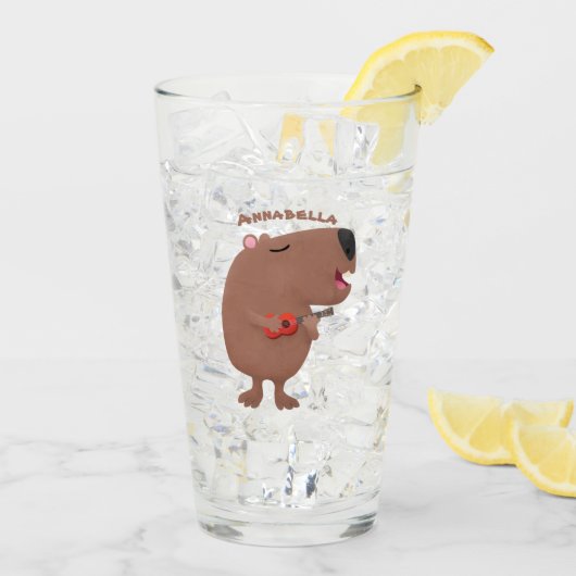 Cute singing capybara ukulele cartoon glas (Achterkant ijs)